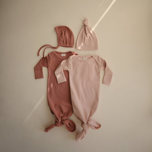 Mushie Ribbed Baby Bonnet Cedar - Laadlee