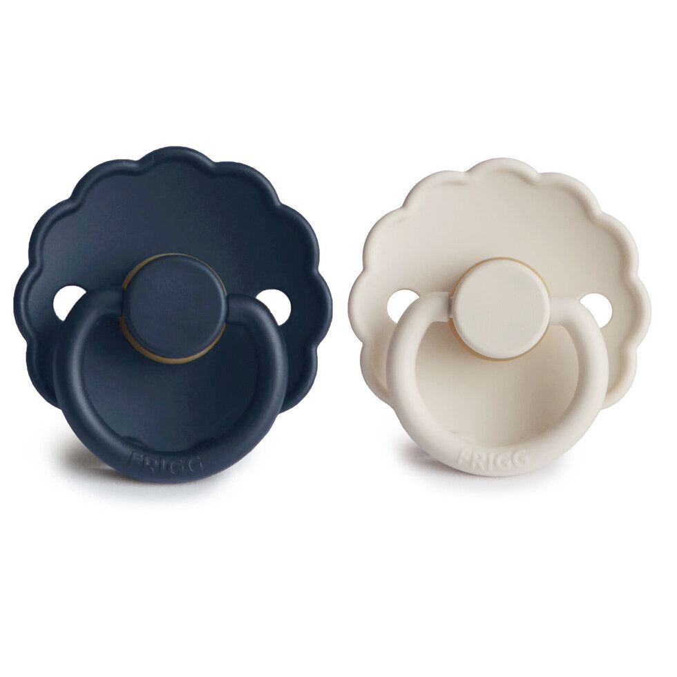Frigg Daisy Latex Baby Pacifier 6M-18M, 2Pack, Dark Navy/Cream - Size 2 - Laadlee