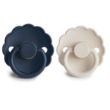 Frigg Daisy Latex Baby Pacifier 6M-18M, 2Pack, Dark Navy/Cream - Size 2 - Laadlee