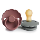 Frigg Daisy Latex Baby Pacifier 6M-18M, 2Pack, Woodchuck/French Grey - Size 2 - Laadlee