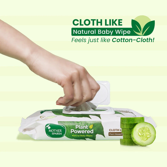 Mother Sparsh Plant Powered Natural Baby Wipes with Fresh Cucumber - 60pcs - Laadlee