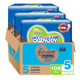BabyJoy Cullotte Pants Diaper, Jumbo Pack Junior Size 5, 12 - 18Kg - 108Pcs