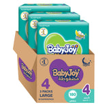 BabyJoy Compressed Diamond Pad Diaper, Mega Pack Large Size 4, 10 - 18Kg - 180Pcs