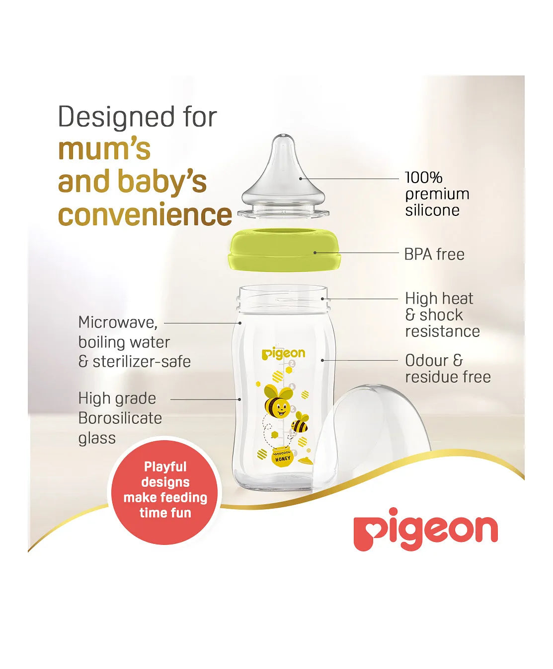 Pigeon Softouch Wide Neck Glass Bottle 160ml - Assorted