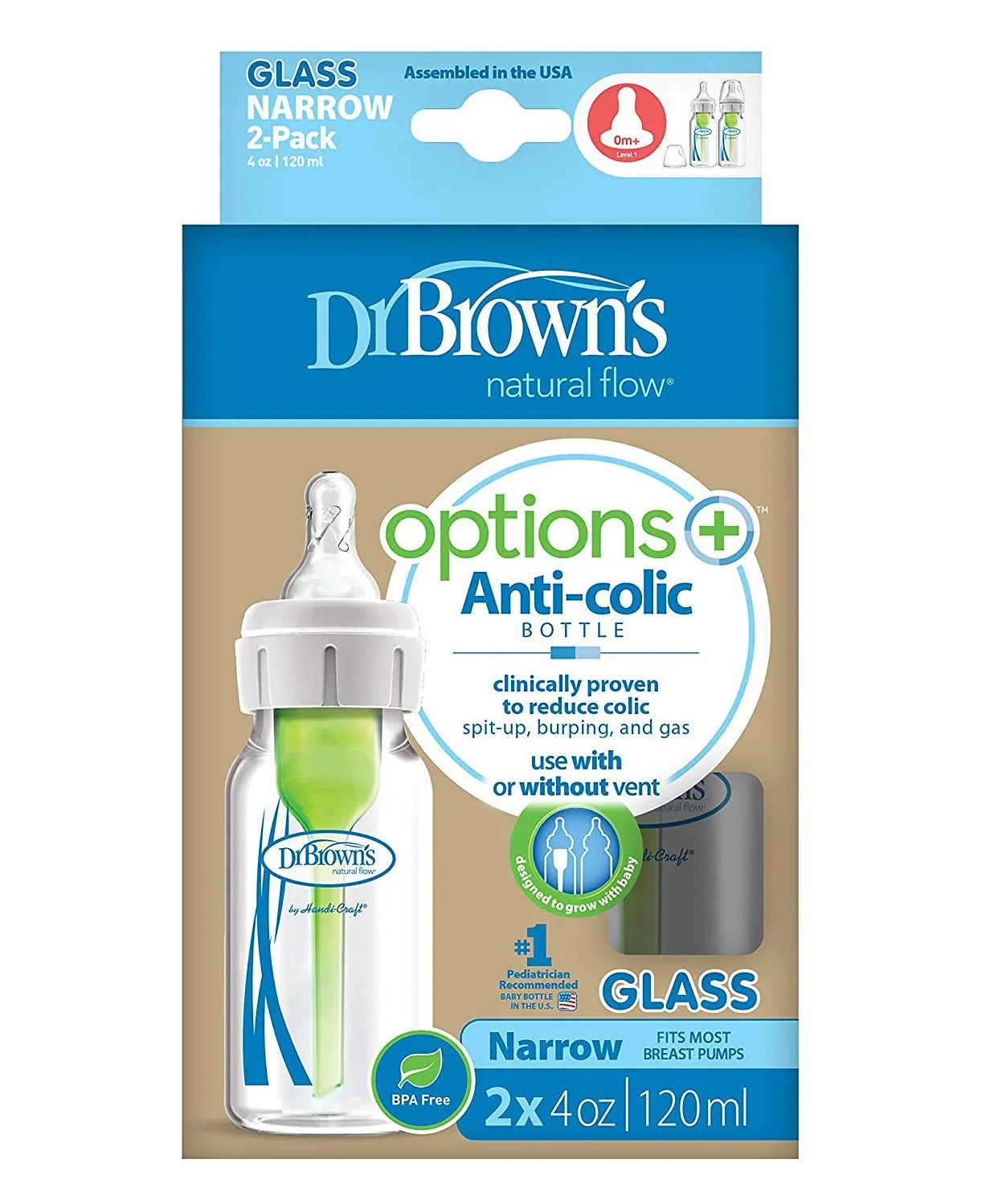 Dr. Brown's Narrow Glass Options+ Bottle 120ml - Pack of 2 - Laadlee