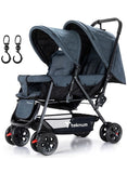 Teknum Double Baby Stroller With Hooks - Grey
