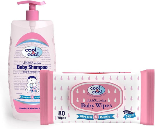 Cool & Cool Baby Wipes  80pcs + Baby Shampoo 500ml - Combo Pack