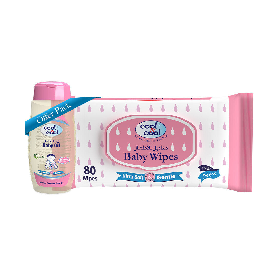 Cool & Cool Baby Wipes  80pcs + Baby Oil 100ML - Combo Pack