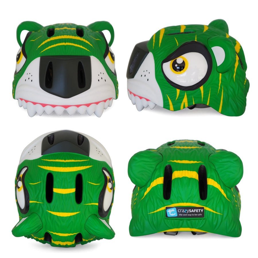 Crazy Safety Bicycle Helmet Tiger - Green - Laadlee