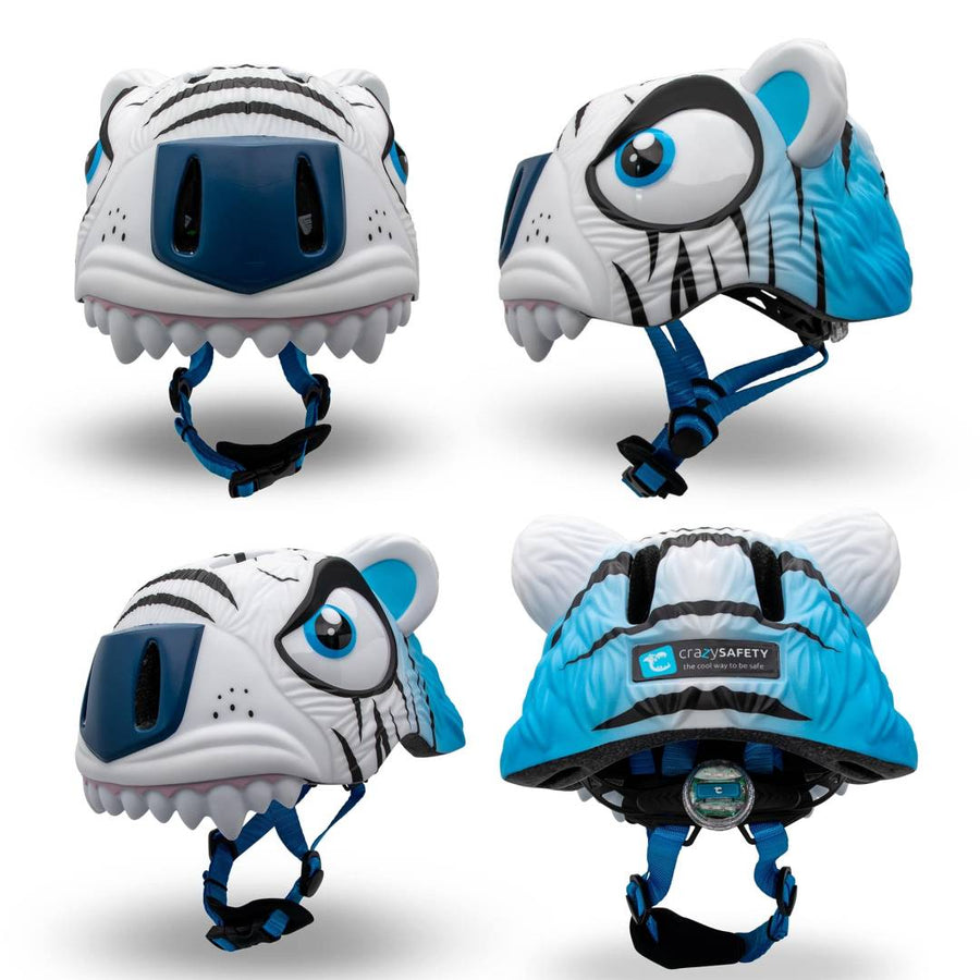 Crazy Safety Bicycle Helmet Tiger - White - Laadlee
