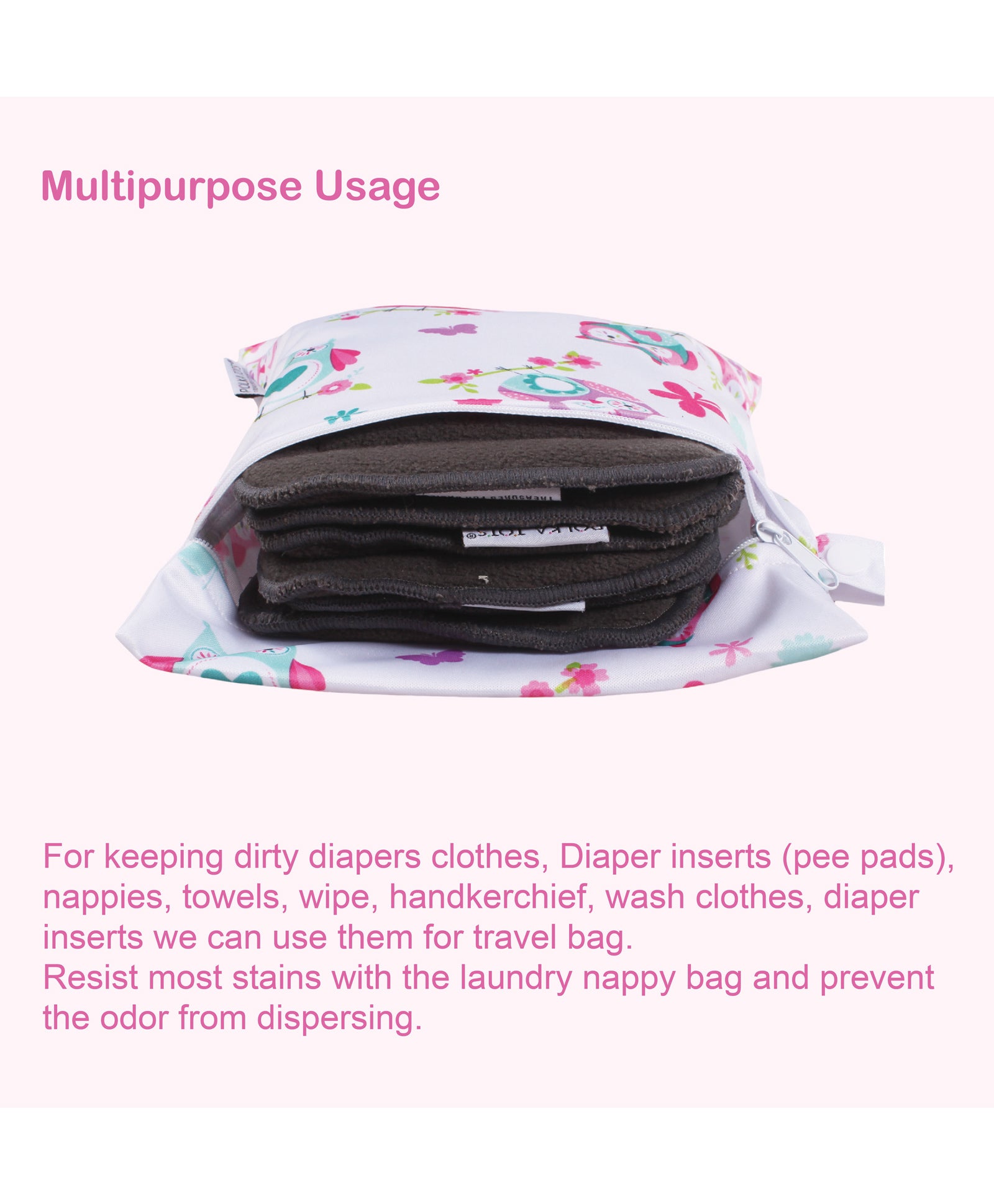 Polka Tots Waterproof Wet Bag Pouch with Zipper - Owl - Laadlee