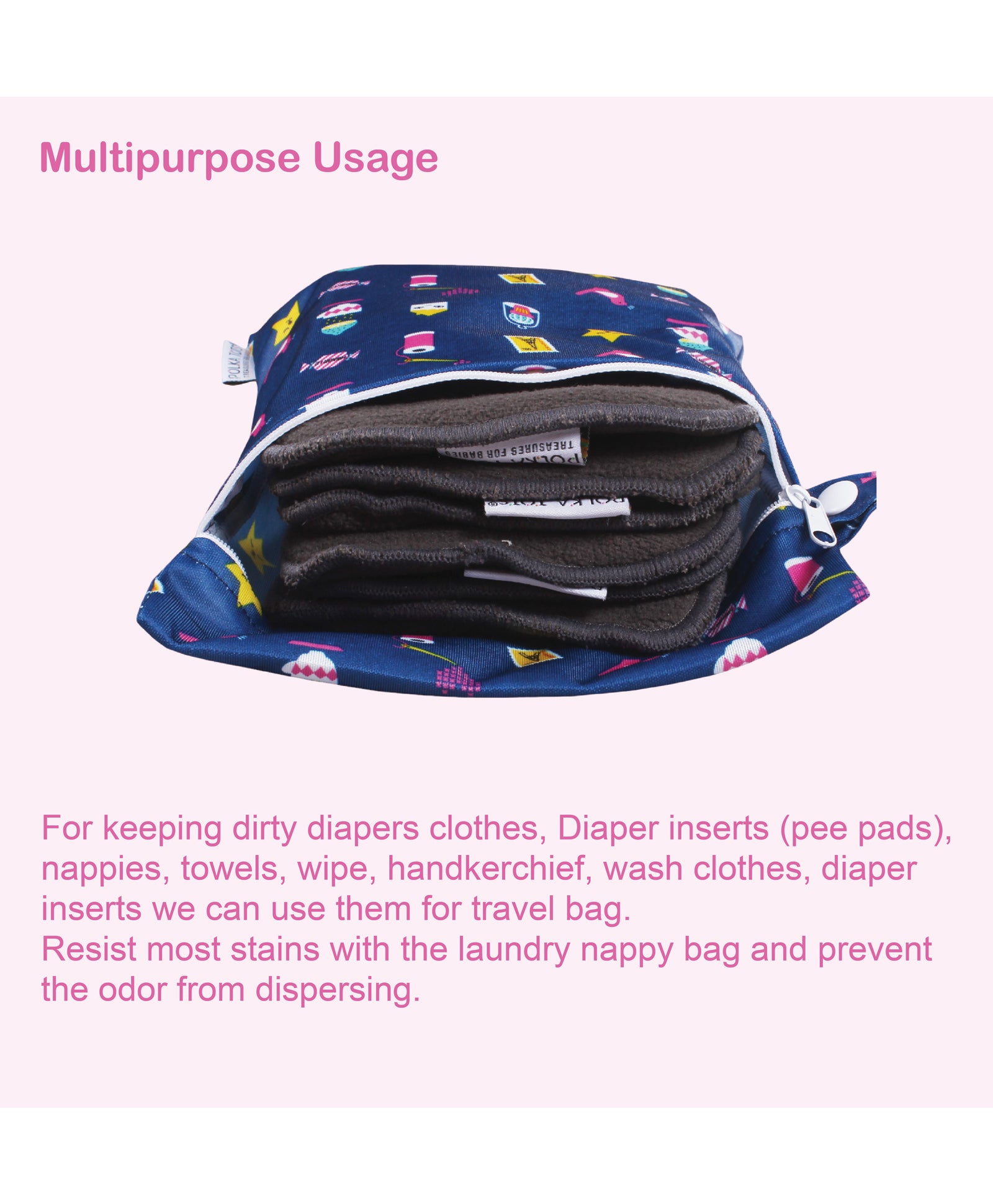 Polka Tots Waterproof Wet Bag Pouch with Zipper - Mix - Laadlee