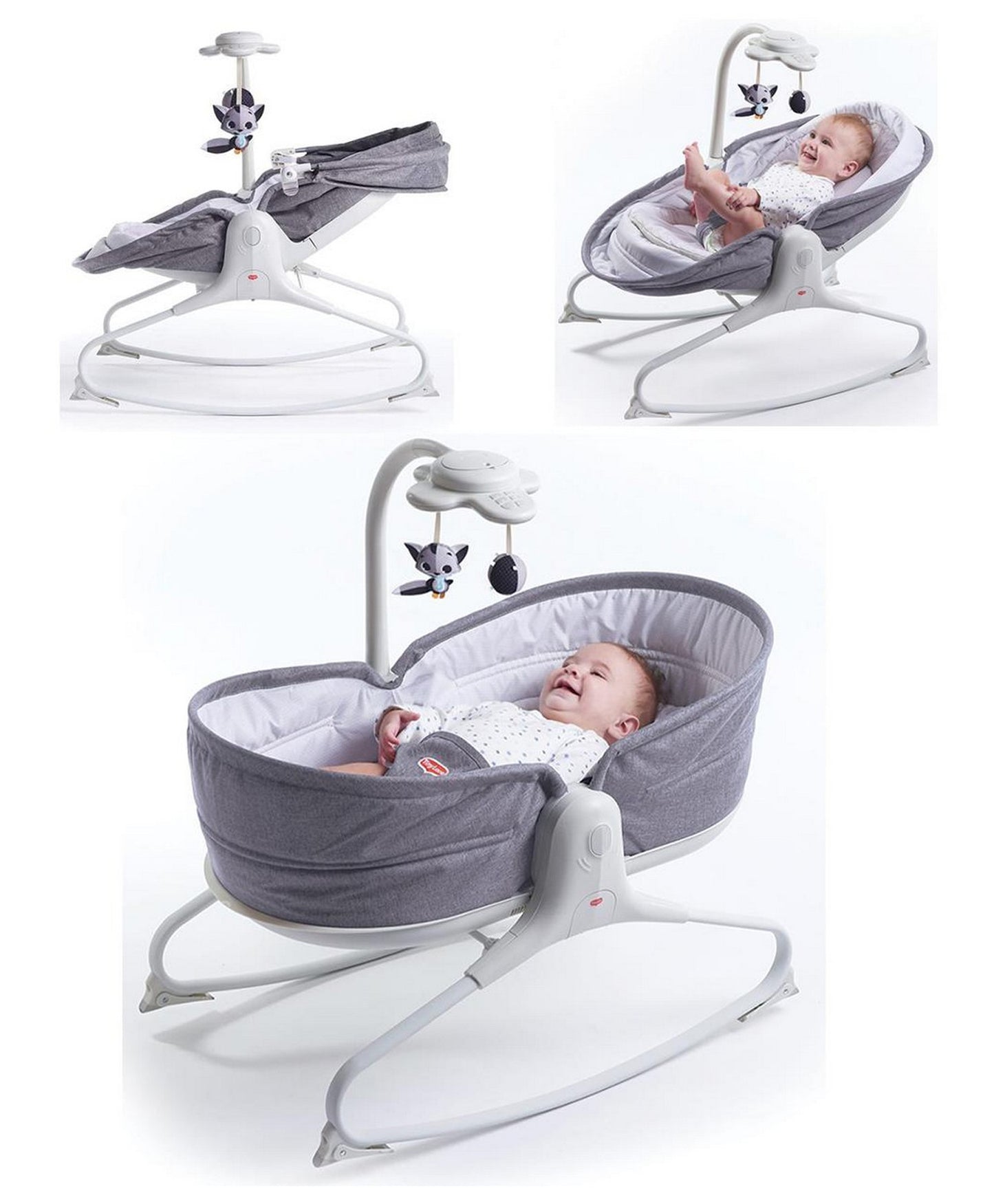 Tiny Love 3-in-1 Cozy Rocker Napper Crib Cradle With Canopy- Grey - Laadlee