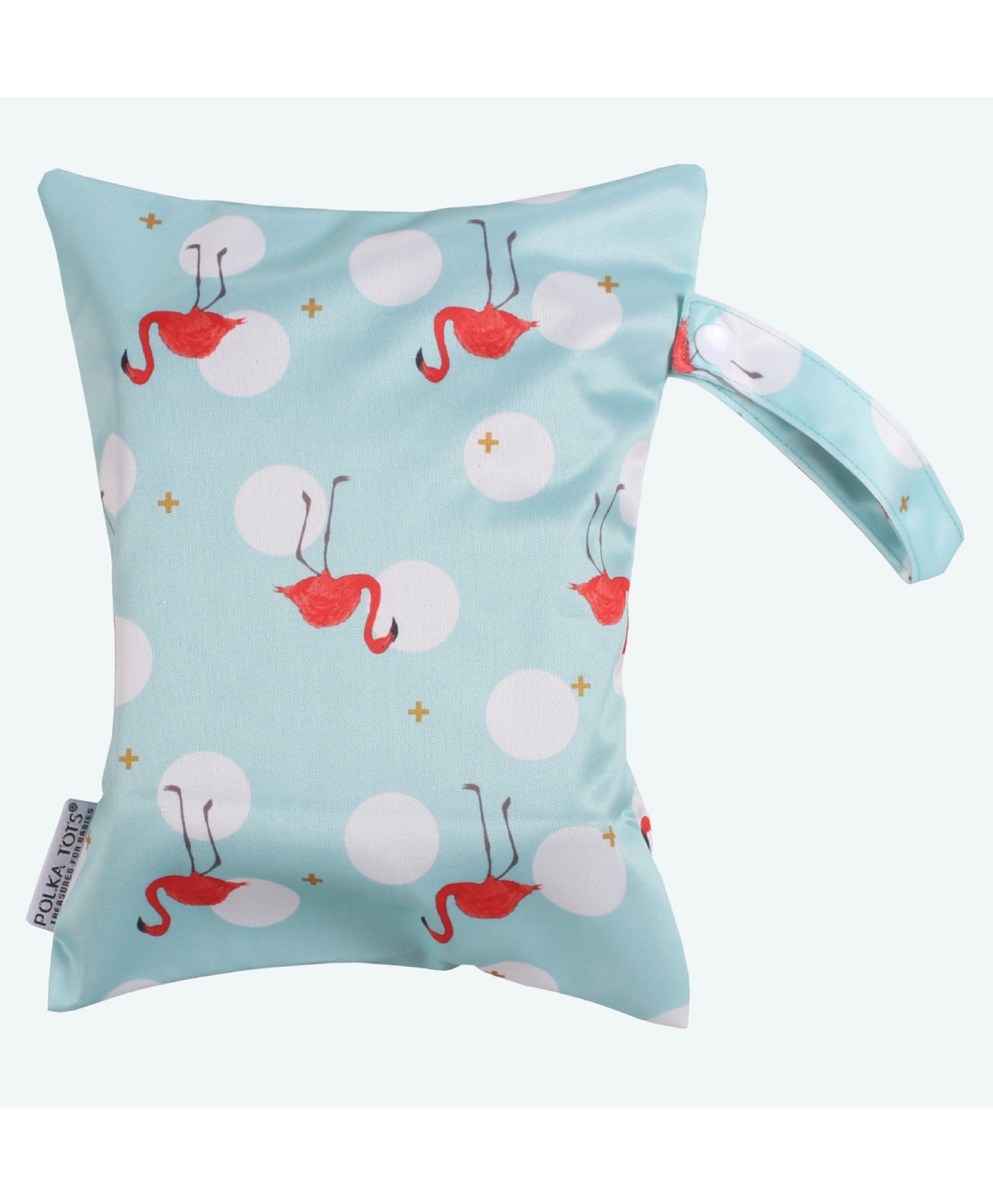 Polka Tots Waterproof Wet Bag Pouch with Zipper - Flamingo - Laadlee