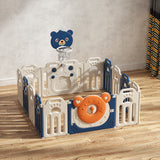 Lovely Baby Kids Bear Playpen With Basketball Hoop 14pcs - Blue
