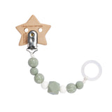 Lassig Soother Holder Wood / Silicone - Little Universe Star Olive