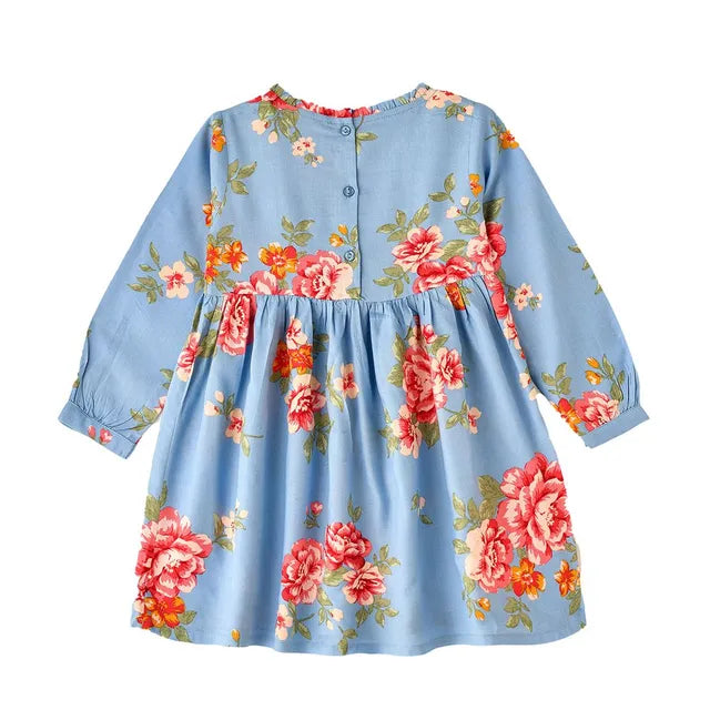 Jelliene Girls Floral Print Dress - Blue