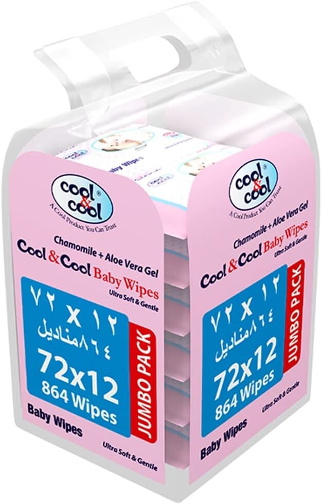 Cool & Cool Baby Wipes Pack of 12 (6+6 Free) - 864pcs