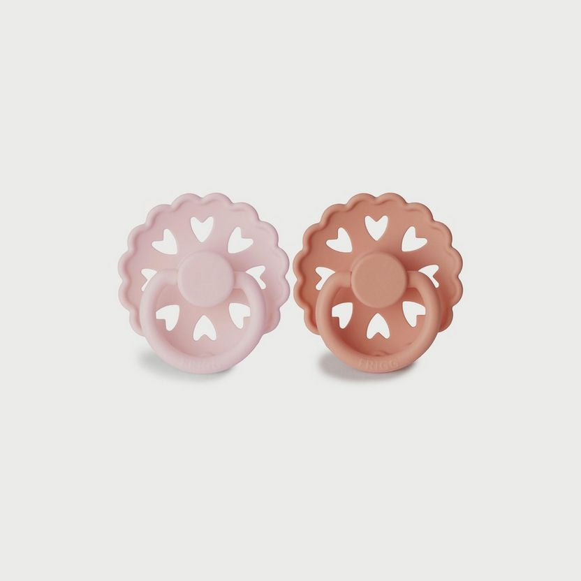 Frigg Fairytale Latex Baby Pacifier 0-6M, 2Pack, White Lilac/Pretty In Peach - Size 1 - Laadlee