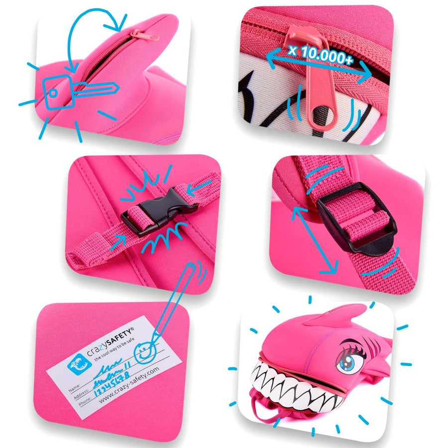 Crazy Safety Children Backpack Shark - Pink - Laadlee