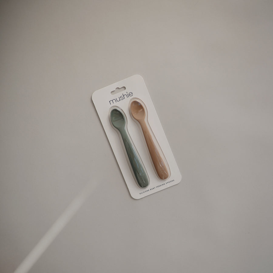 Mushie Silicone Baby Spoon Dried Thyme/Natural - Laadlee