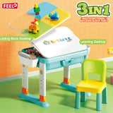 Feelo Table 3-In-1 Multifunctional Building Block Table & Chair Set - 55pcs