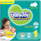 BabyJoy 2X Compressed Diaper, Jumbo Pack New Born Size 1, Up To 4Kg - 68Pcs