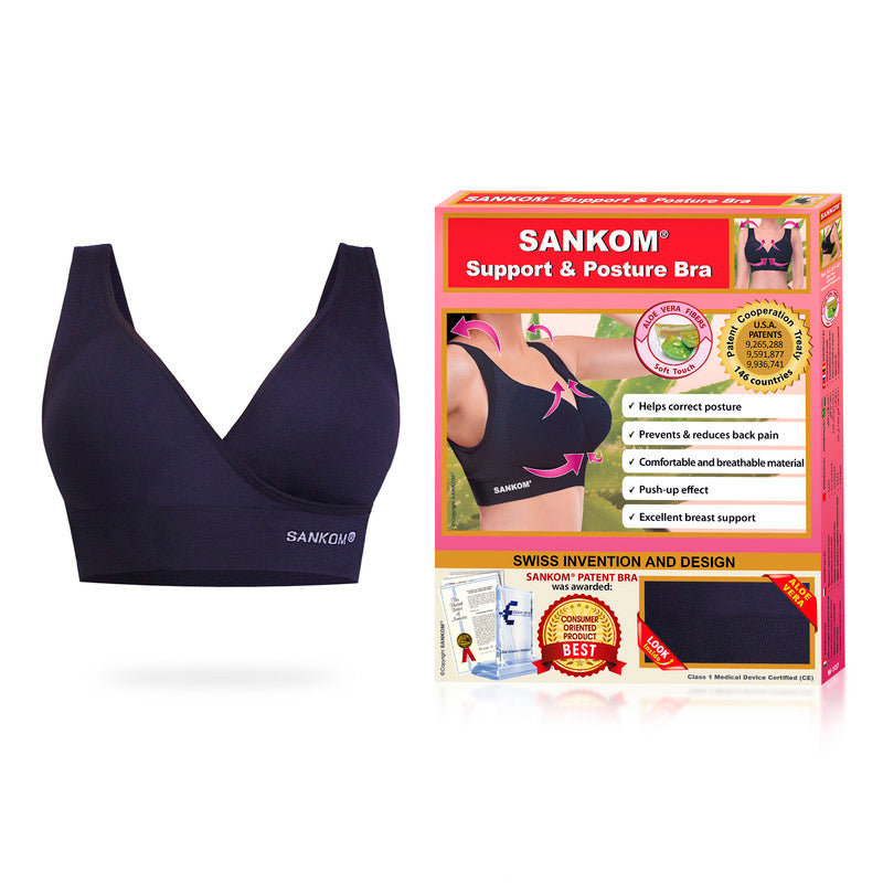 Sankom - Patent Aloe Vera Bra For Back Support- Black - Laadlee