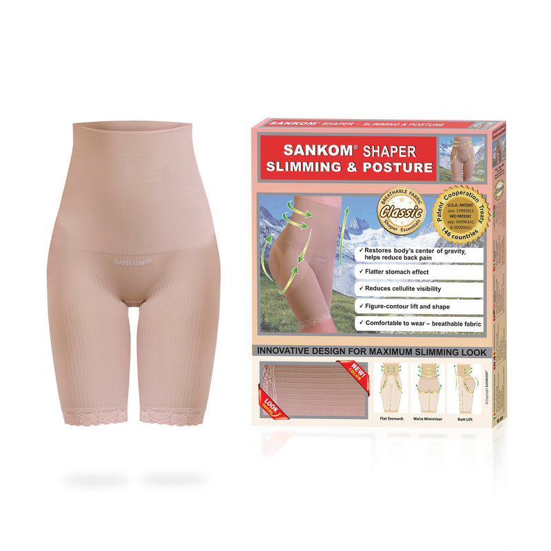 Sankom - Patent Short Shaper with Lace - Beige - Laadlee