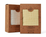 Anvi Baby Set of 2 Organic Muslin Bath Towel - Yellow & White