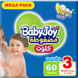 BabyJoy Cullotte Pants Diaper, Mega Pack Medium Size 3, 6 - 12Kg - 60Pcs