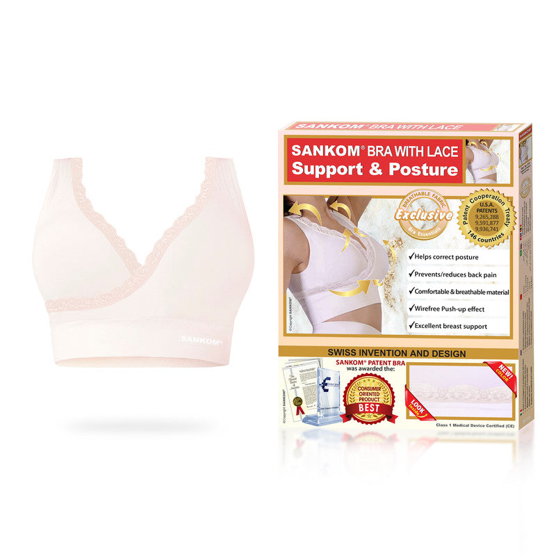 Sankom - Patent Premium Bra With Lace - Ivory - Laadlee