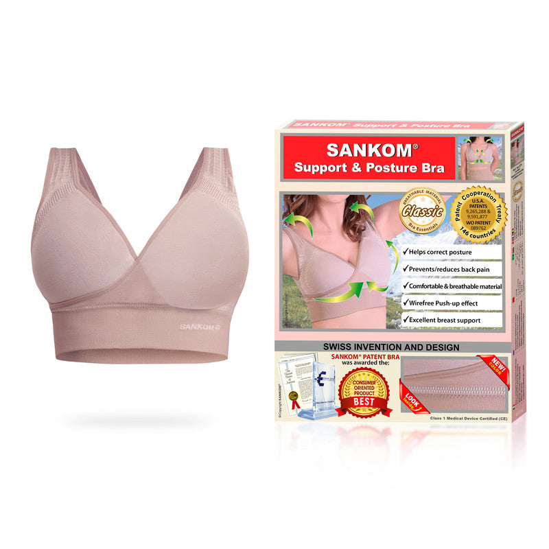 Sankom - Patent Classic Bra For Back Support - Beige - Laadlee