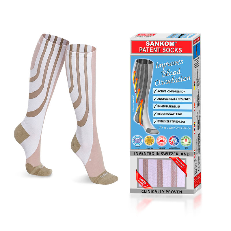 Sankom - Patent Active Compression Socks - White & Beige - Laadlee