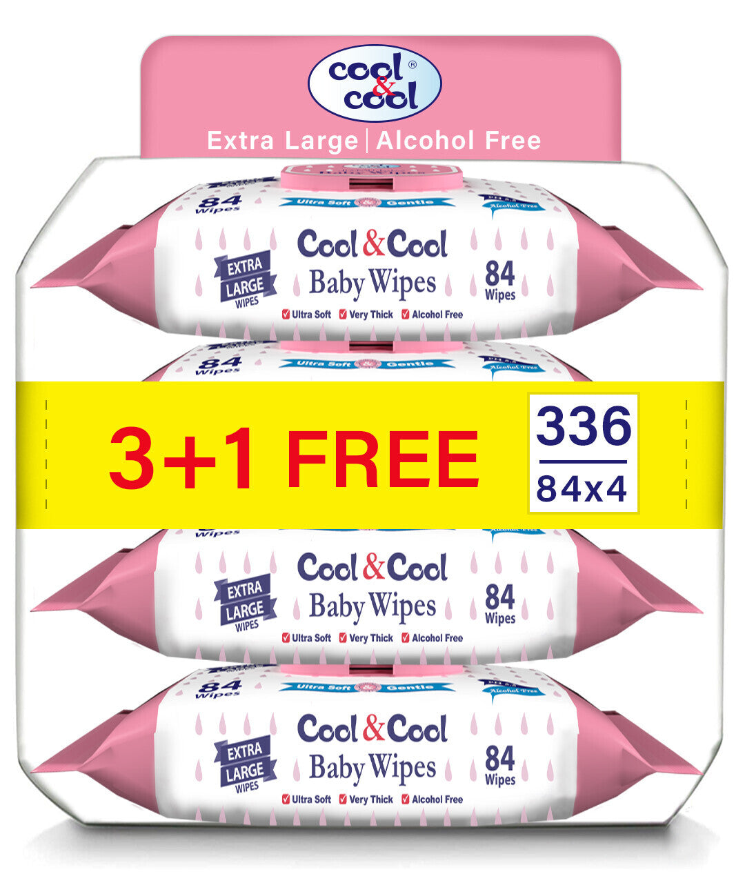 Cool & Cool Baby Wipes  Extra Large Pack of 4 - 336pcs