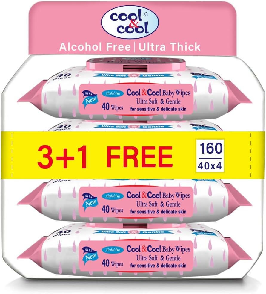 Cool & Cool Baby Wipes Pack of 4 - 160pcs