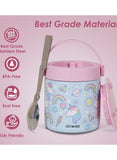 Eazy Kids Unicorn 4 Compartment Bento Lunch Box With 2in1 Tritan Water Bottle and Steel Food Jar - Blue