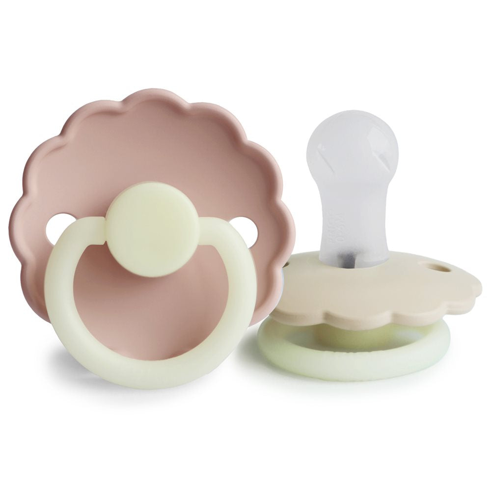 Frigg Daisy Silicone Baby Pacifier 6M - 18M, 2Pack, Blush Night/Cream - Size 2 - Laadlee