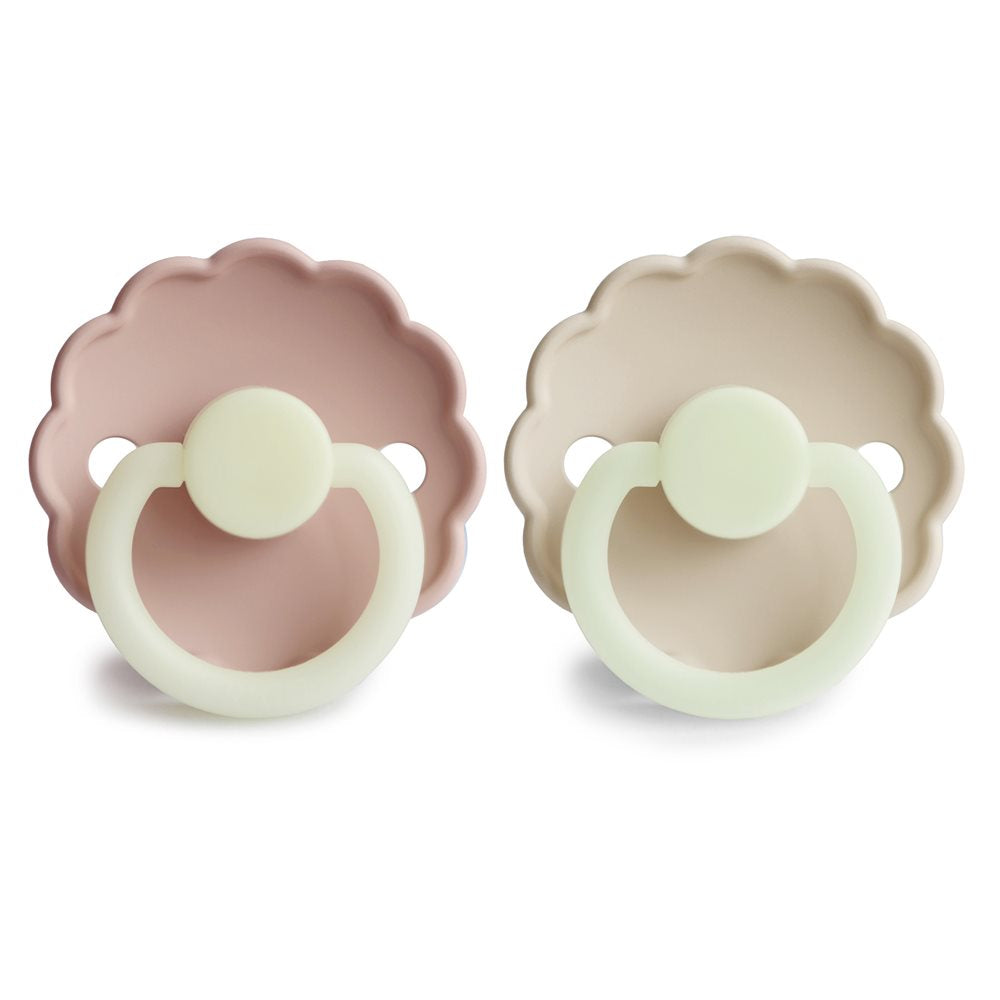 Frigg Daisy Silicone Baby Pacifier 6M - 18M, 2Pack, Cream Night/French Gray Night - Size 2 - Laadlee