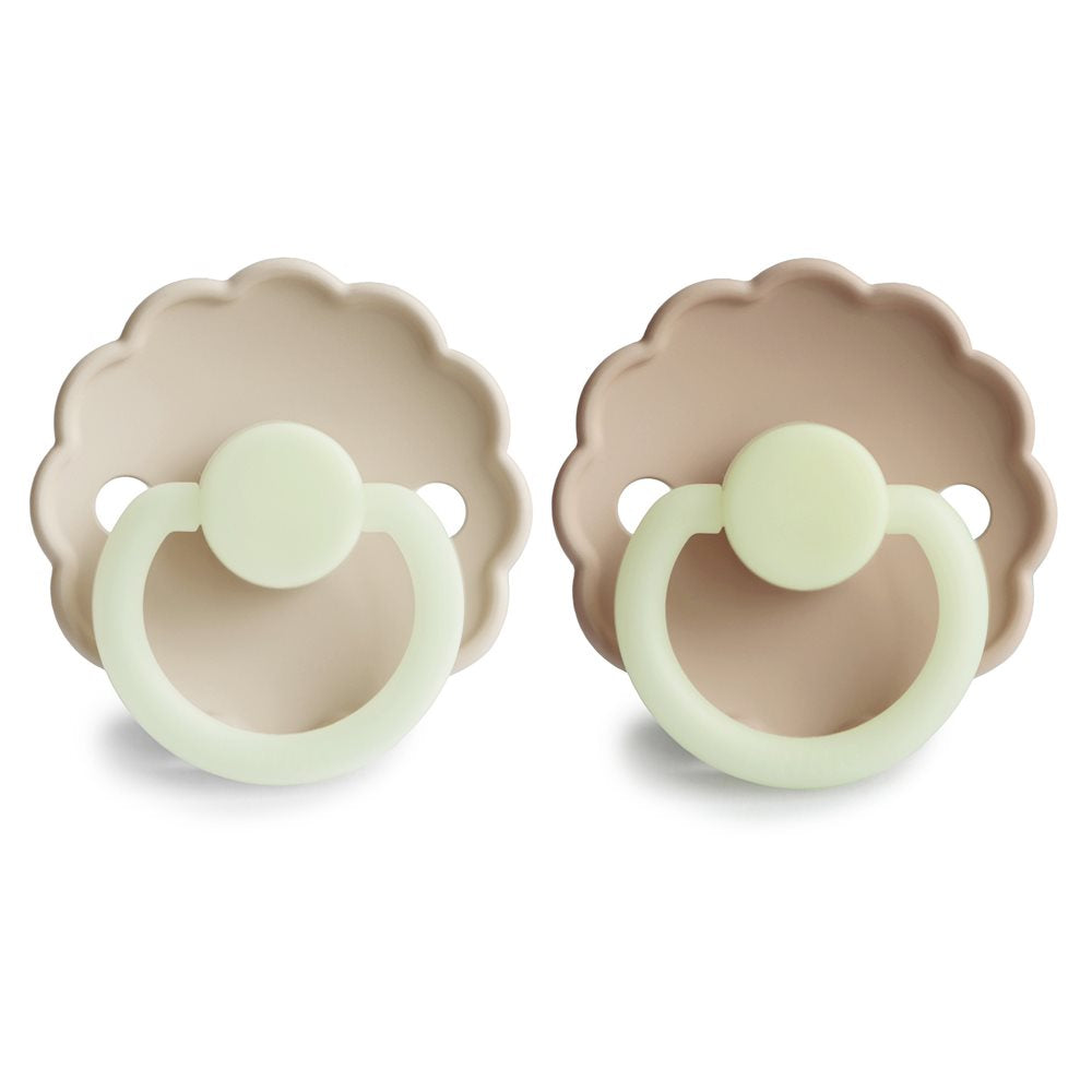 Frigg Daisy Silicone Baby Pacifier 6M - 18M, 2Pack, Cream Night/Croissant Night - Size 2 - Laadlee
