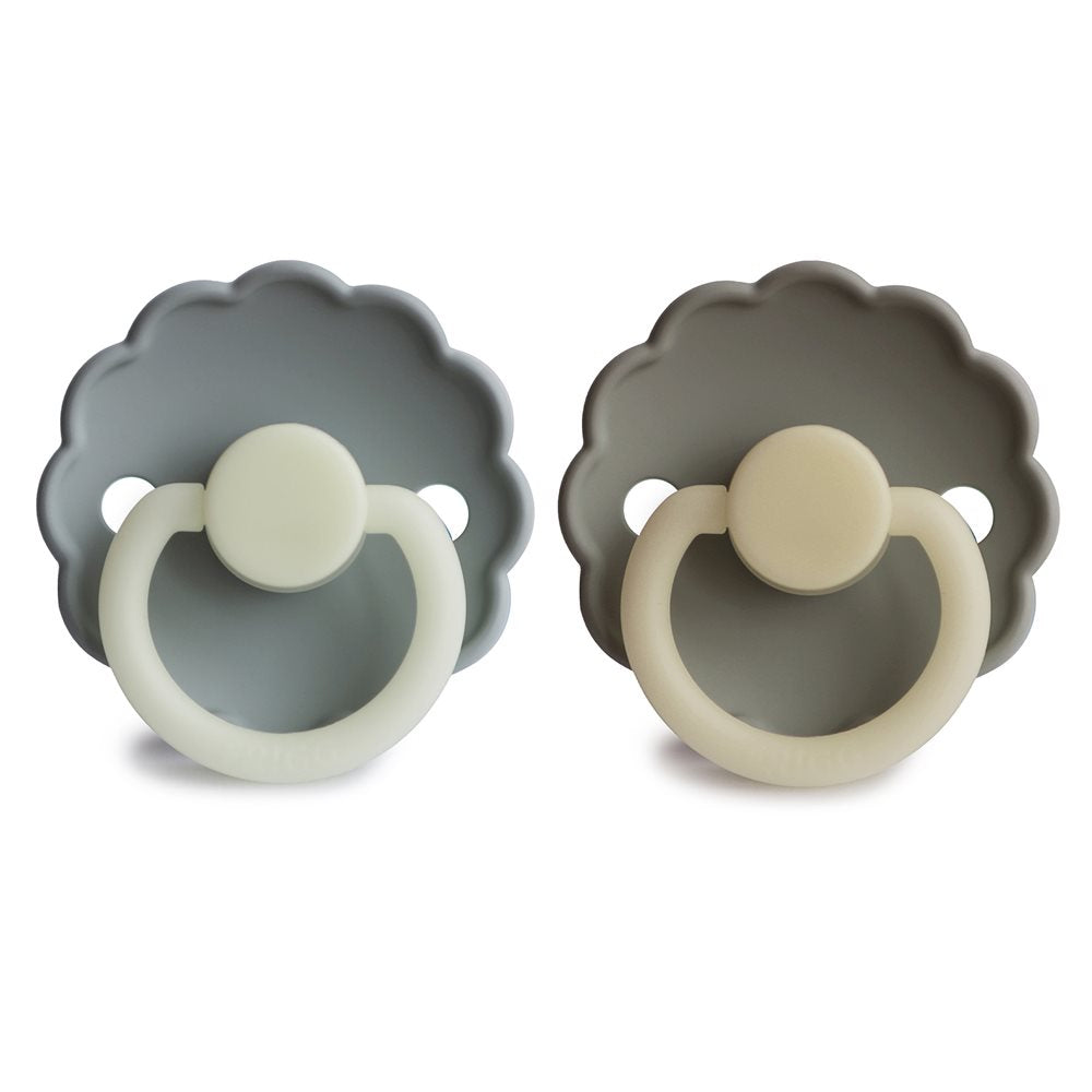 Frigg Daisy Silicone Baby Pacifier 0-6M, 2Pack, French Gray Night/Portobello Night - Size 1 - Laadlee