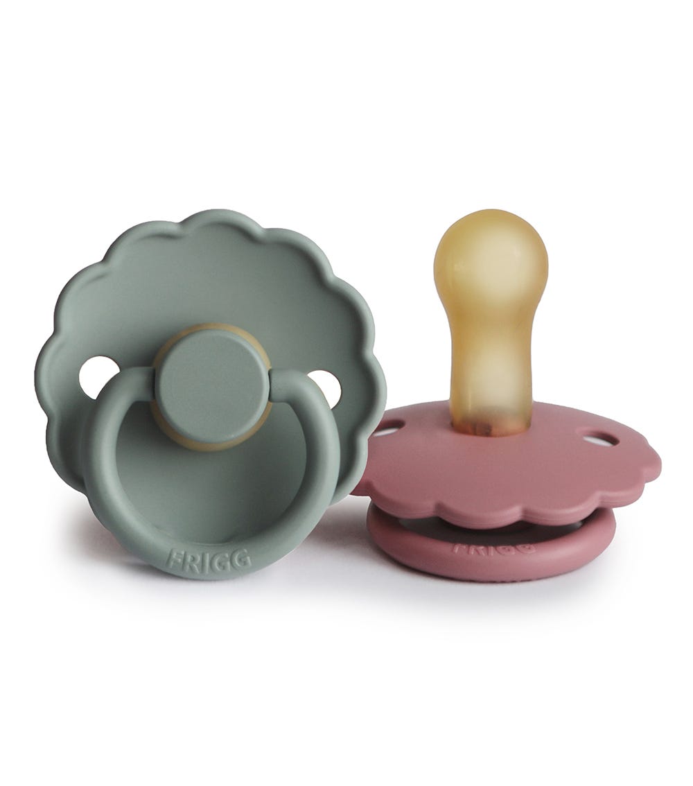 Frigg Daisy Silicone Baby Pacifier 0-6M, 2Pack, Cedar/Lily Pad - Size 1 - Laadlee