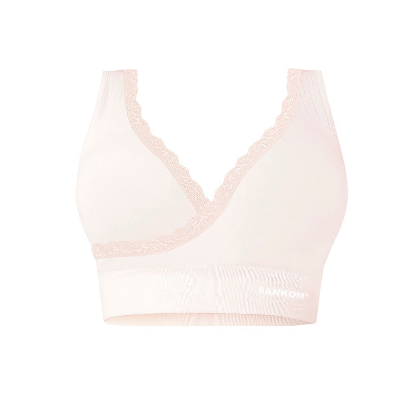 Sankom - Patent Premium Bra With Lace - Ivory - Laadlee