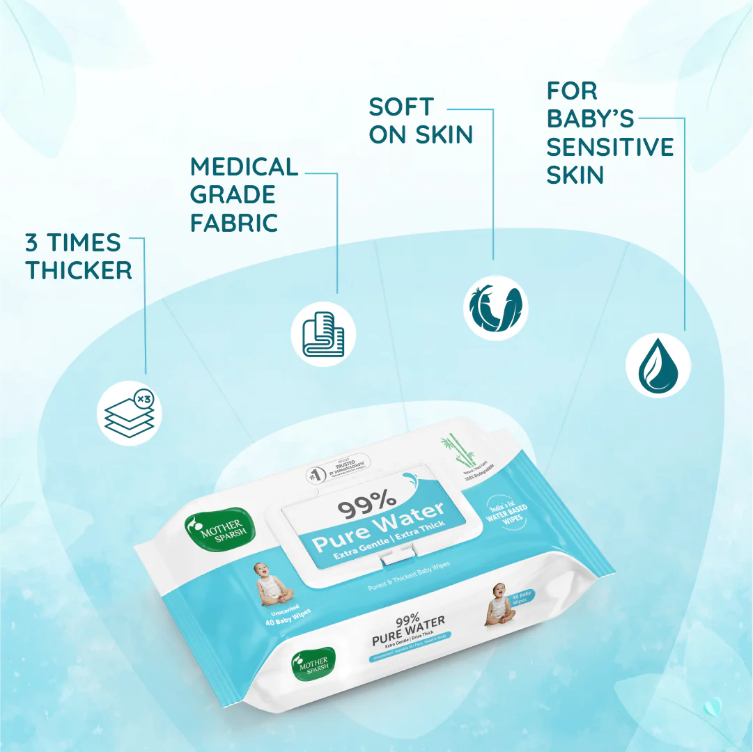 Mother Sparsh 99% Pure Water Baby Wipes - 40pcs - Laadlee