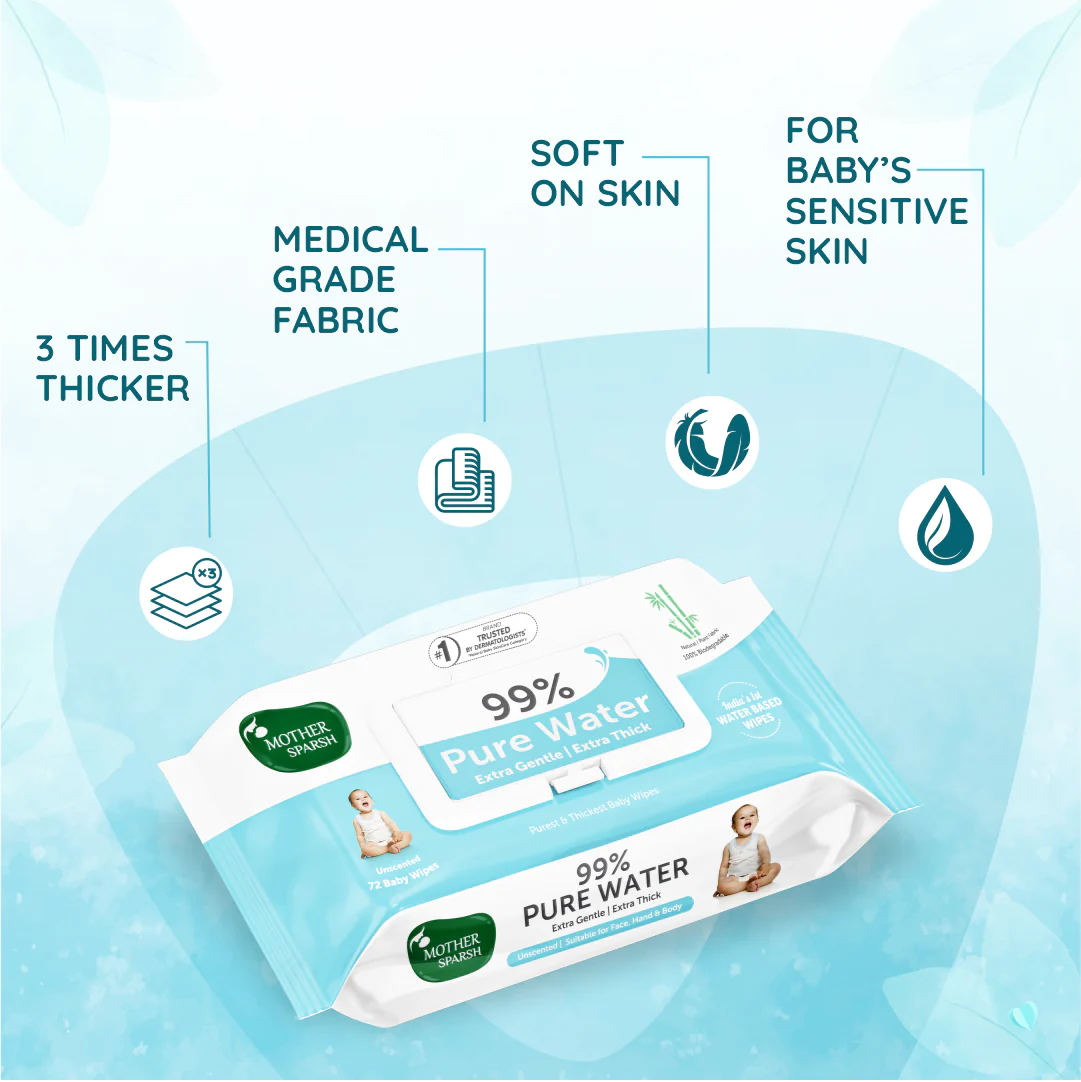 Mother Sparsh 99% Pure Water Baby Wipes - 72pcs - Laadlee
