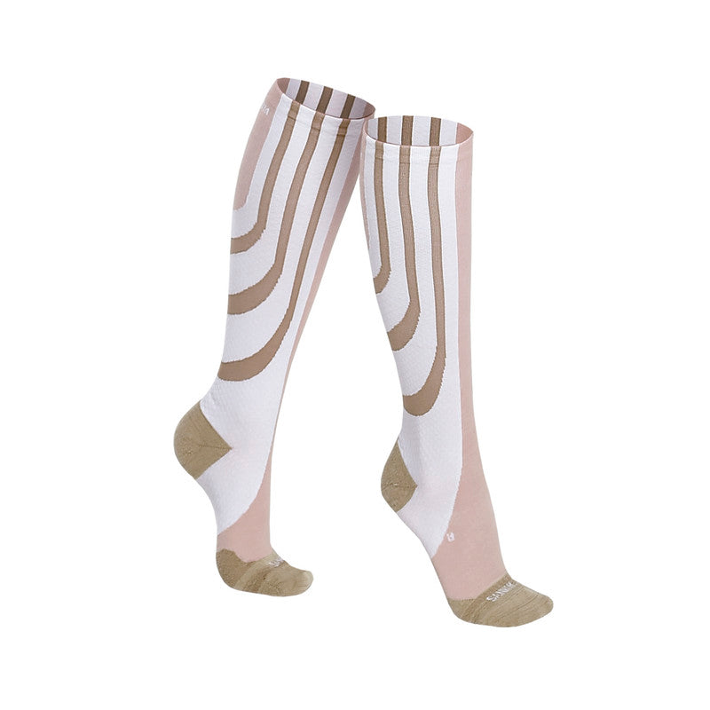 Sankom - Patent Active Compression Socks - White & Beige - Laadlee