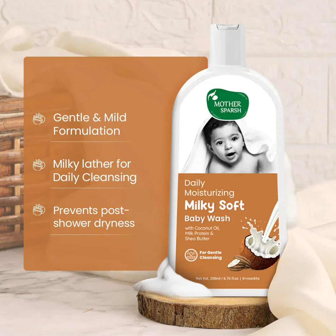 Mother Sparsh Milky Soft Baby Wash & Lotion 200ml - Pack of 2 - Laadlee
