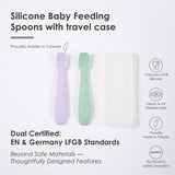 2angels Silicone Baby Spoons, 2pcs with Travel Case - Starry - Summer Leaf & Purple