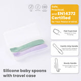 2angels Silicone Baby Spoons, 2pcs with Travel Case - Starry - Summer Leaf & Purple