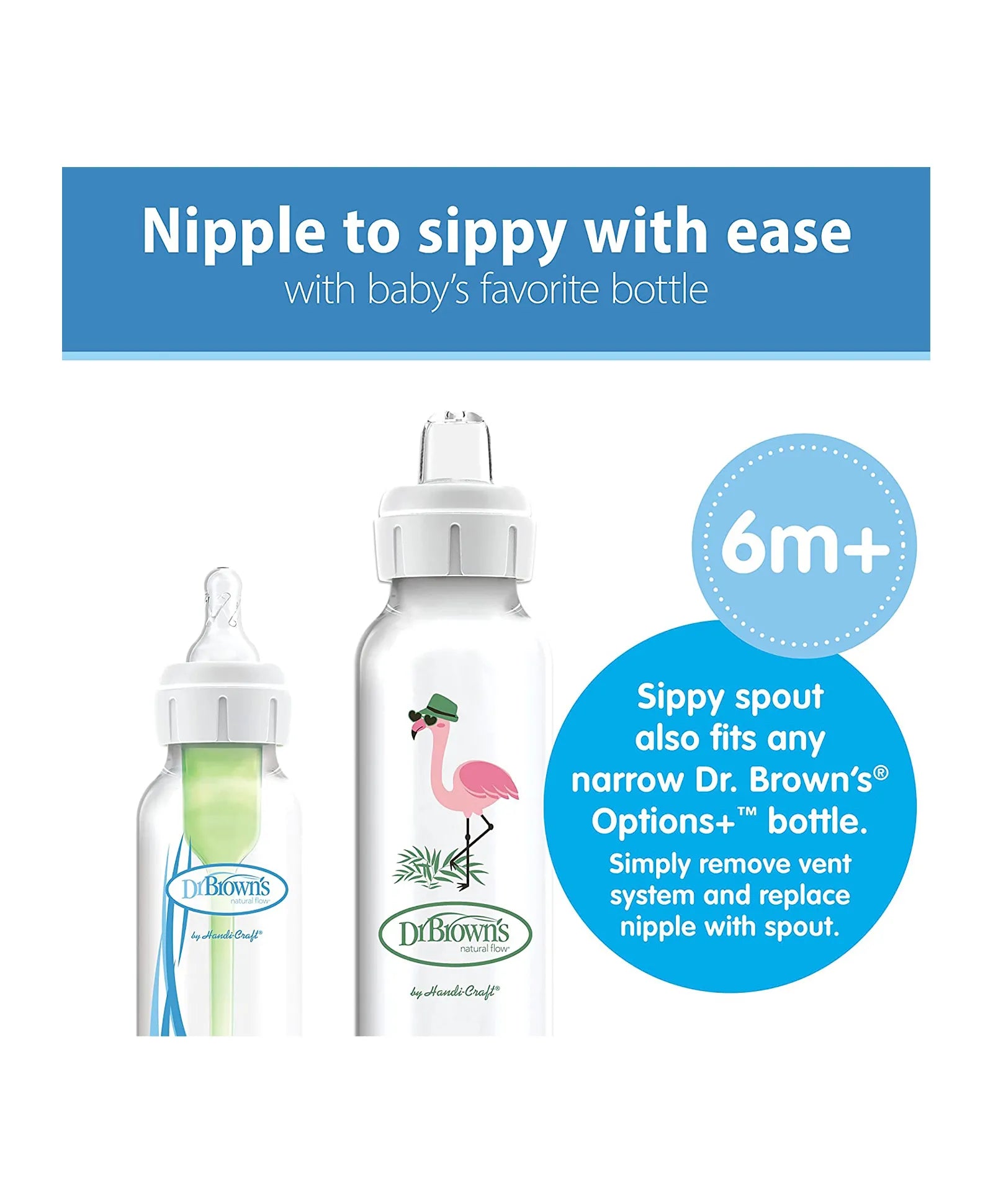 Dr. Brown's PP Narrow Sippy Spout Bottle - Flamingo - 250ml - Laadlee